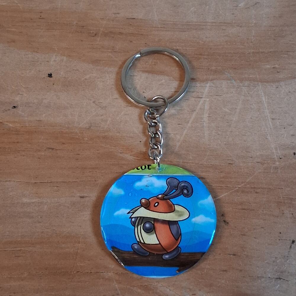 Handmade Kricketot Keychain Resin Card Round Keychain Ladybug Gold Chain